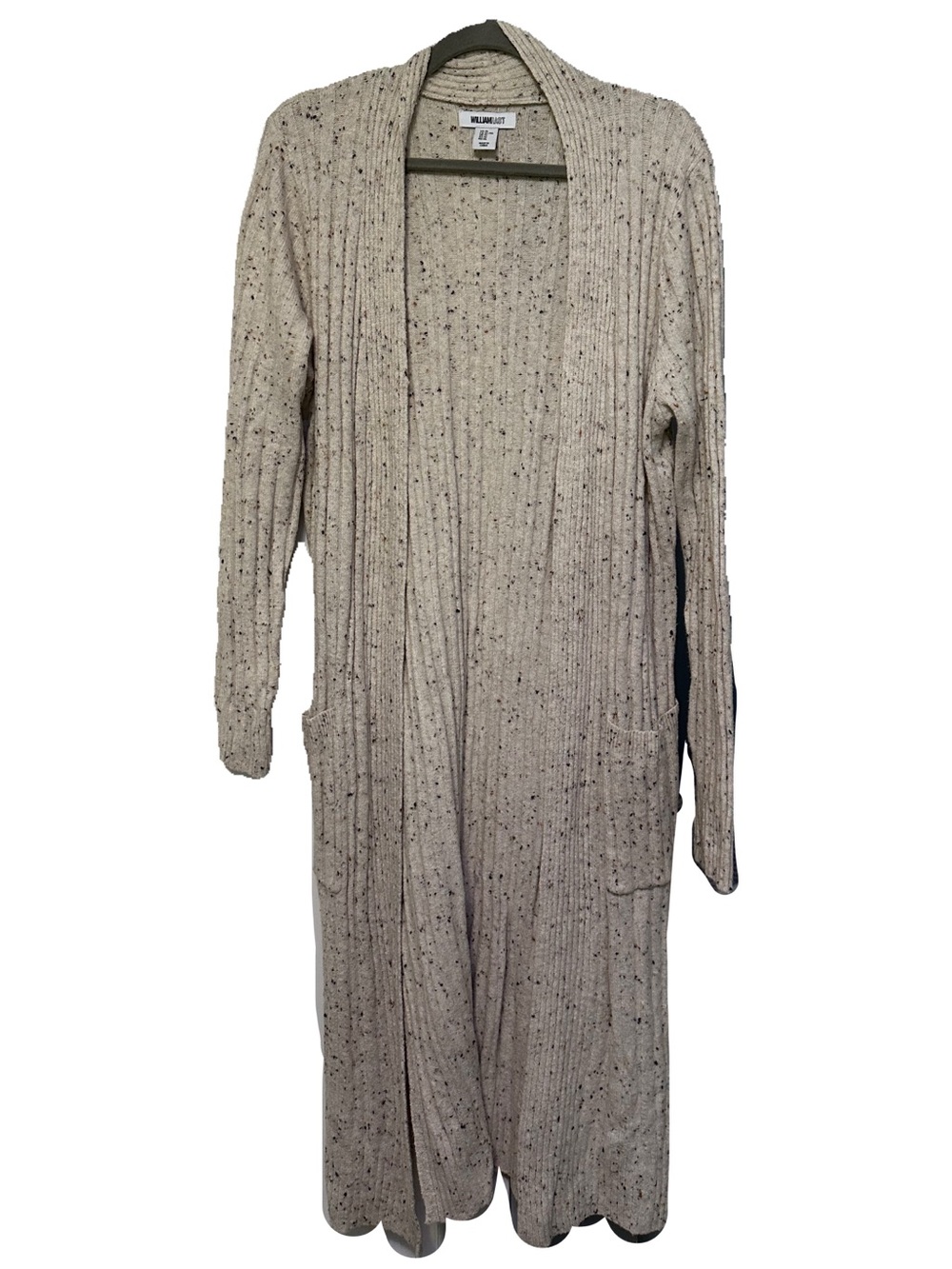 Long Speckled Open Cardigan - Light Beige